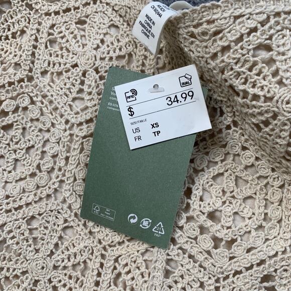 H&M Shorts Womens XS Extra Small Cream Side Zip Crochet Knit Inner Lined Culotte - Picture 4 of 11